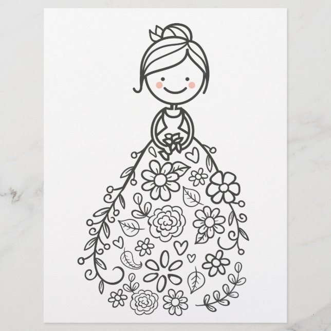 Illustrated Wedding Bride Coloring Page (Front)