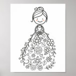 Illustrated Wedding Bride Coloring Page Poster at Zazzle