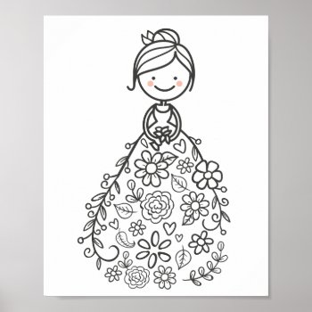 Illustrated Wedding Bride Coloring Page Poster by LaurEvansDesign at Zazzle