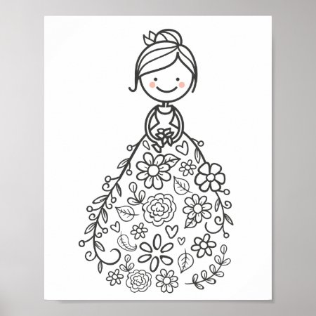 Illustrated Wedding Bride Coloring Page Poster
