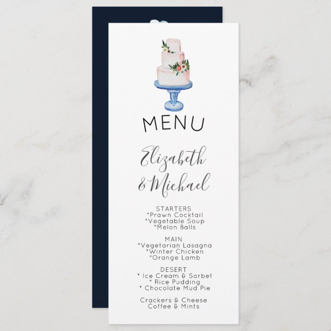 Illustrated Wedding Cake MENU Double sided Invitation (Front/Back)