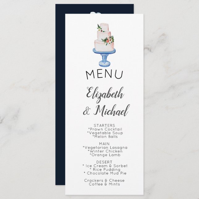Illustrated Wedding Cake MENU Double sided Invitation (Front/Back)