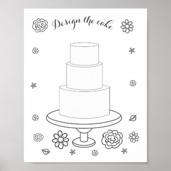 Illustrated Wedding Coloring Activity Cake Page Poster by LaurEvansDesign at Zazzle