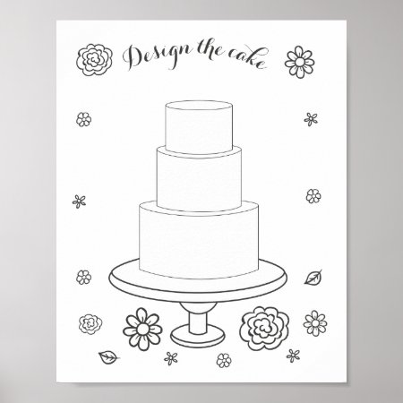 Illustrated Wedding Coloring Activity Cake Page Poster