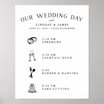 Illustrated Wedding Day Schedule Poster | Zazzle