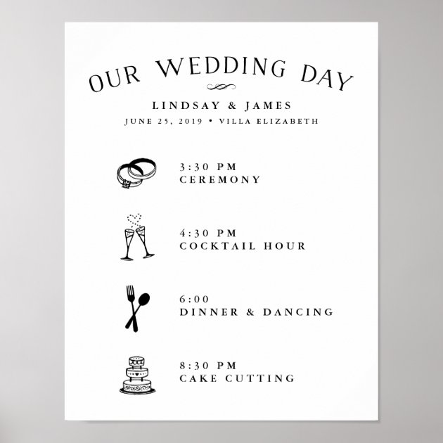 Illustrated Wedding Day Schedule Poster
