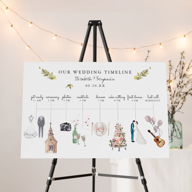 Illustrated Wedding Itinerary Timeline Welcome  Foam Board (In Situ (Stand))