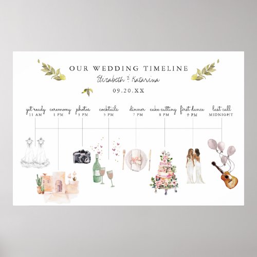 Illustrated Wedding Itinerary Timeline Welcome  Poster
