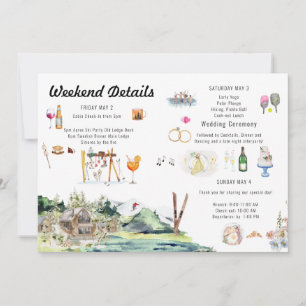 Illustrated Wedding Map Itinerary  Invitation