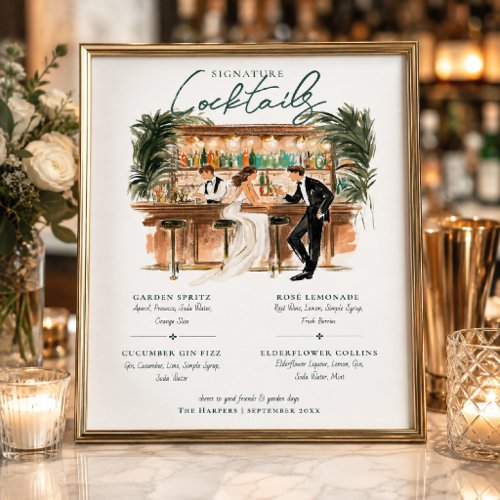 Illustrated Wedding Signature Cocktails Bar Sign