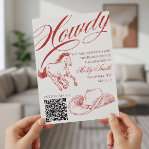 Illustrated Western Red Bachelorette Itinerary Invitation