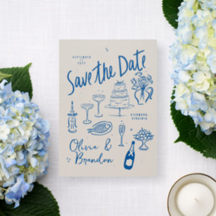 Illustrated Whimsical Hand-Drawn Wedding Save Date Letterpress Photo Cards