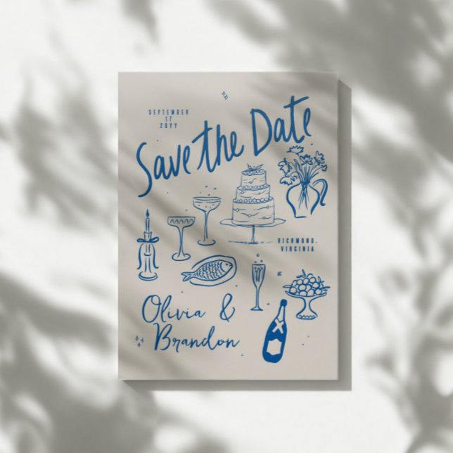 Illustrated Whimsical Hand-Drawn Wedding Save Date Letterpress Photo Cards (Creator Uploaded)