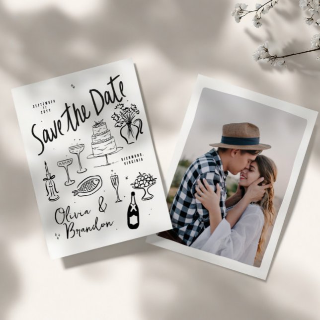 Illustrated Whimsical Hand-Drawn Wedding Save The Date (Creator Uploaded)