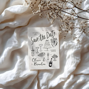 Illustrated Whimsical Hand-Drawn Wedding Save The Date