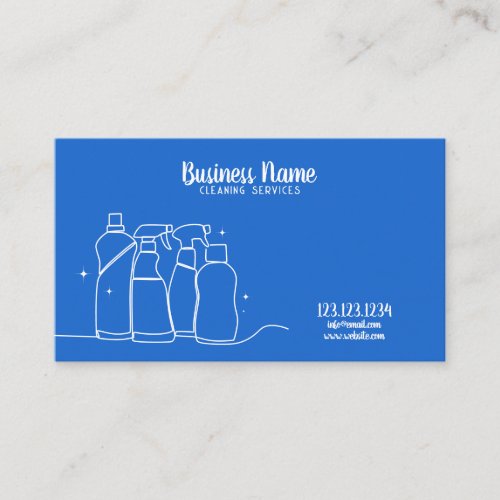 Illustrated White and Blue Cleaning Tools Business Card