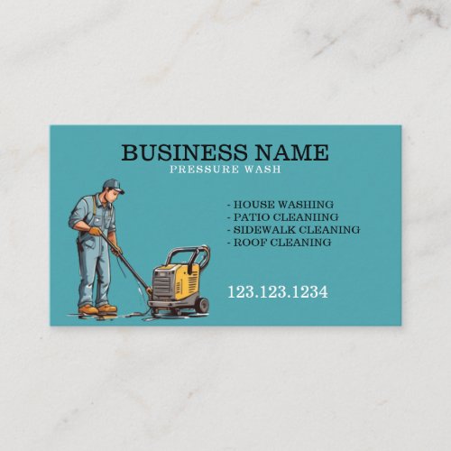 Illustrated White and Teal Pressure Washer Gun Business Card