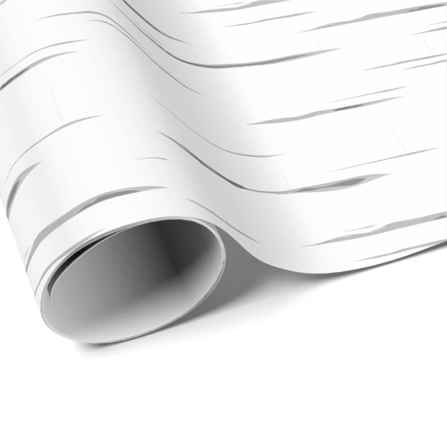 Illustrated White Gray Birch Bark Inspired Pattern Wrapping Paper (Roll Corner)