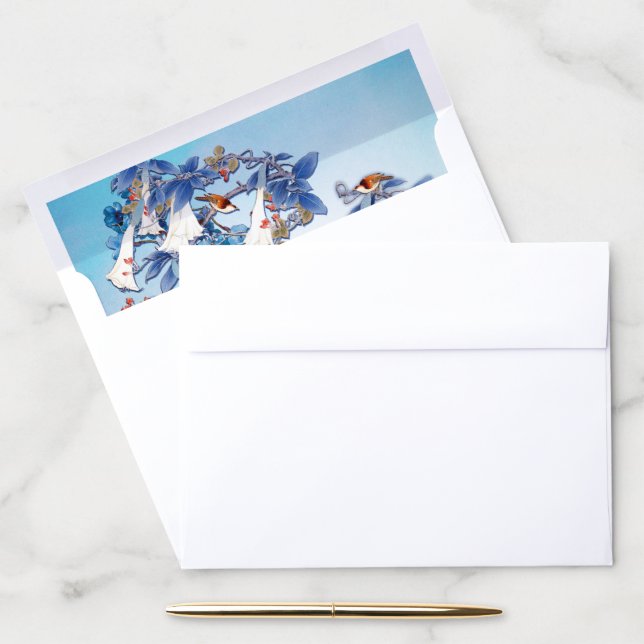 Illustrated  White Watercolor Moon flower Envelope Liner (Desk)