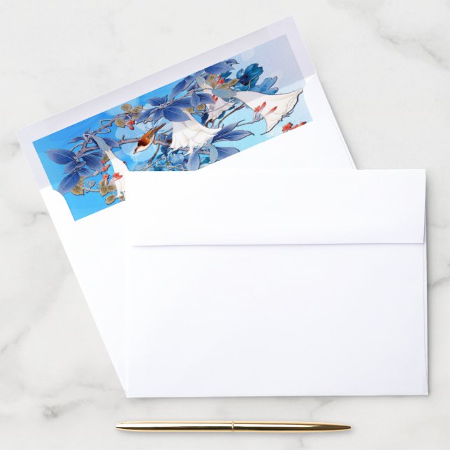 Illustrated  White Watercolor Moon flower Envelope Liner (Desk)