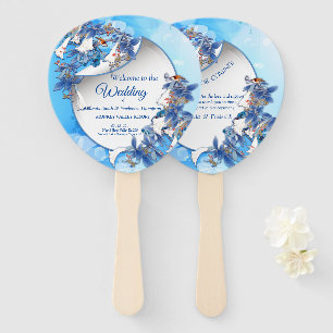 Illustrated White Watercolor Moon flower Hand Fan