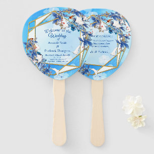 Illustrated White Watercolor Moon flower Hand Fan