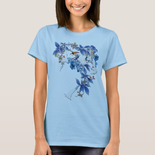 Illustrated  White Watercolor Moon flower T_Shirt