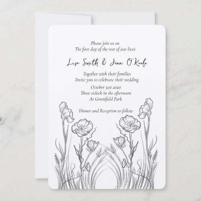 Illustrated Wildflowers Wedding Invitations (Front)
