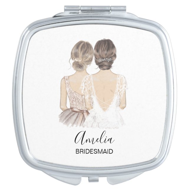 Illustrated will you be my bridesmaid compact mirror (Front)