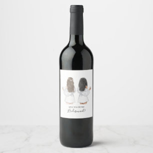 Illustrated will you be my bridesmaid wine label