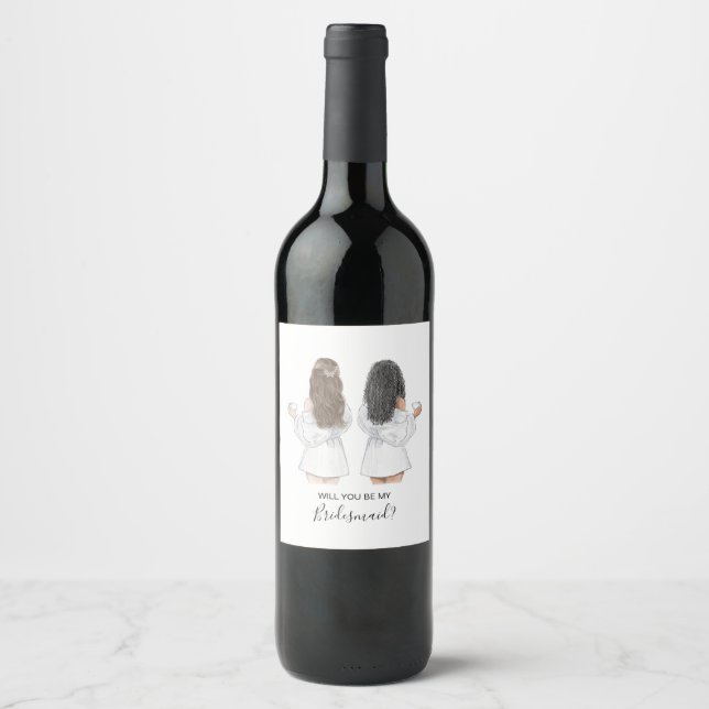 Illustrated will you be my bridesmaid wine label (Front)