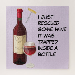Illustrated wine bottle and glass jigsaw puzzle