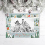 Illustrated Winter Scene Photo Holiday Card<br><div class="desc">Original illustration of winter village and hand-lettered "merry christmas" and landscape photo.</div>