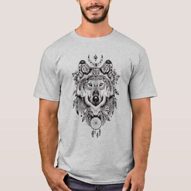 Illustrated Wolf Dream catcher T-Shirt (Front)
