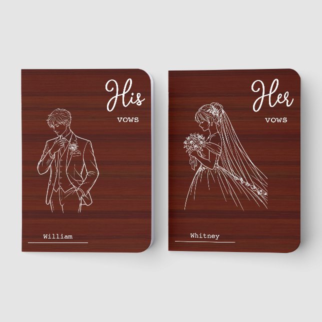 Illustrated Wood-Grain Wedding Vow Notebook (Front)