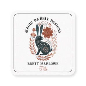 Illustrated Woodland Folk Art Black Rabbit Square Business Card