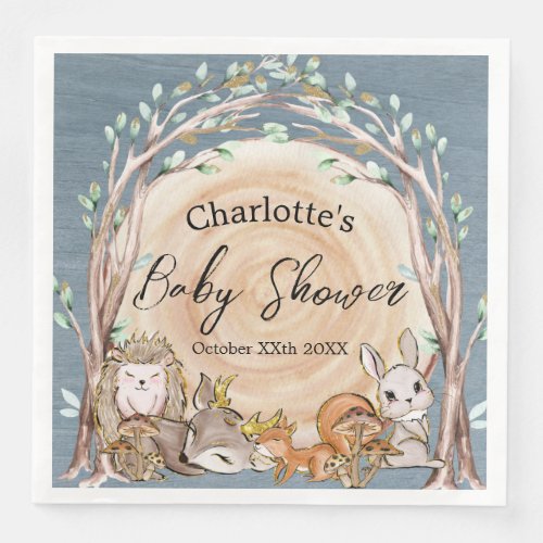 Illustrated Woodland Forest Animals Baby Shower Paper Dinner Napkins