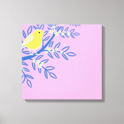 Illustrated Yellow Bird on a Pink Background Canvas Print