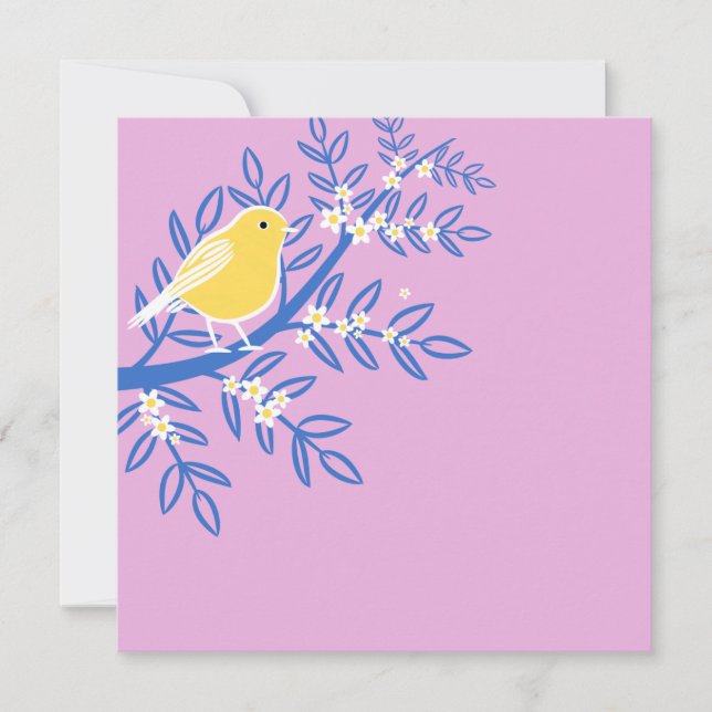 Illustrated Yellow Bird on a Pink Background Card (Front)