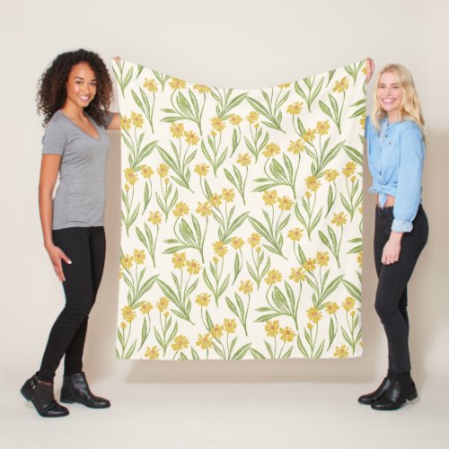 Illustrated Yellow Wild Cone Flower Pattern Fleece Blanket