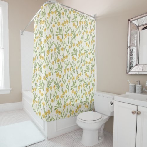 Illustrated Yellow Wild Cone Flower Pattern Shower Curtain