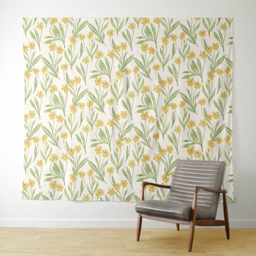 Illustrated Yellow Wild Cone Flower Pattern Tapestry