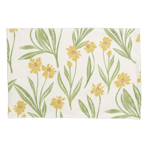 Illustrated Yellow Wild Flower Reversible Dots Pillow Case