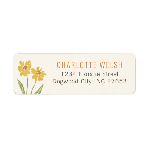 Illustrated Yellow Wildflower Return Address Label