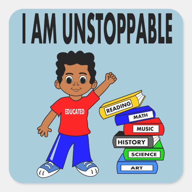 Illustration African American Boy Books Stickers (Front)