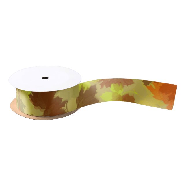 Illustration Autumn Leaves Satin Ribbon (Spool)
