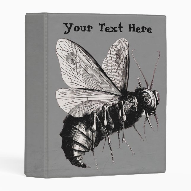Illustration Big Gothic Bee Stinger Skull Wings Mini Binder (Front/Spine)