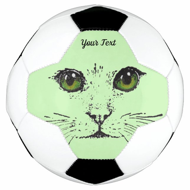 Illustration Black Cat Face Greenish Yellow Eyes Soccer Ball (Front)
