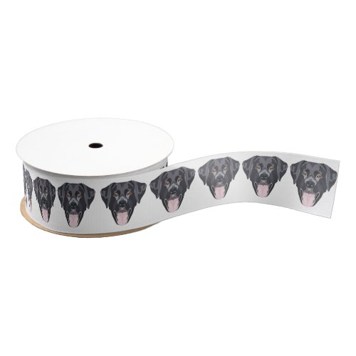 Illustration black Labrador retriever with smiles Grosgrain Ribbon