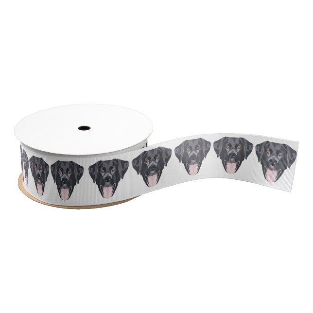 Illustration black Labrador retriever with smiles Grosgrain Ribbon (Spool)